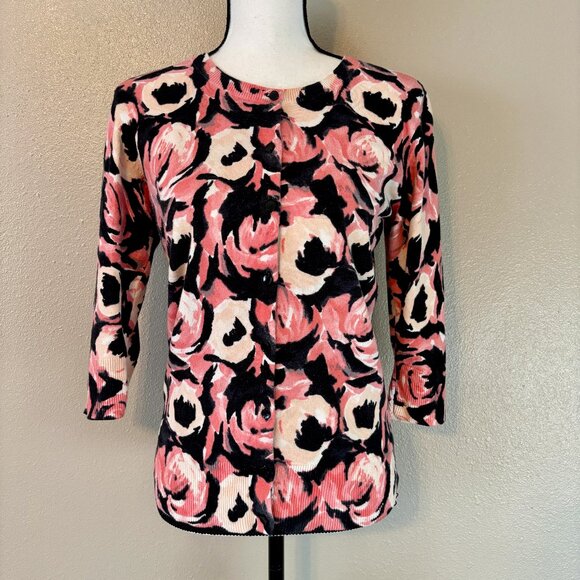 Super Cute Abstract‎ Pink Poppy Flower Print Target Merona 2010 Cardigan M - Picture 1 of 11